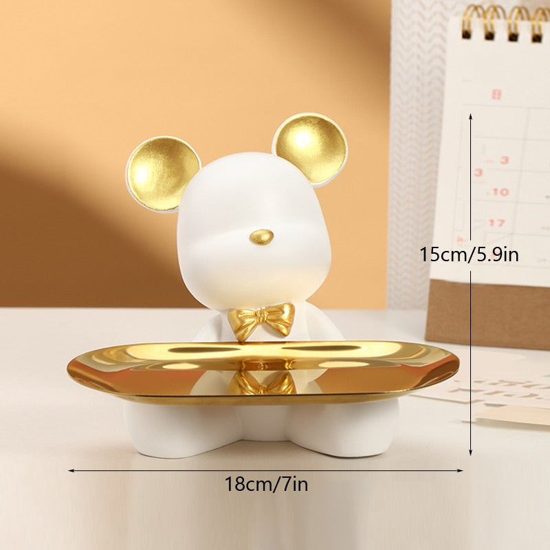 Nordic Resin Bear Tray Figurines Home Living Room Bedroom Key Storage Decor Ornament Candy Container Animal Statues - ESSENTIALS365