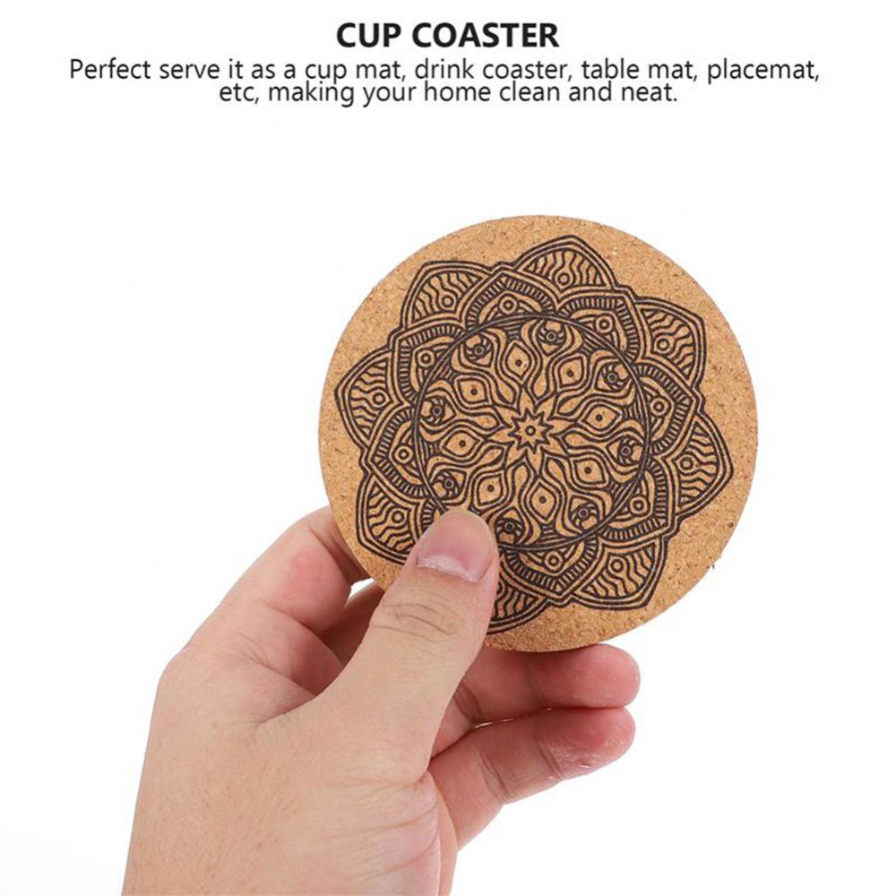 6Pcs/1Set Nordic Mandala Design Round Wooden Coasters Table Placemat Coffee Cup Mat Desk Non-slip Heat Insulation Tea Pad - ESSENTIALS365