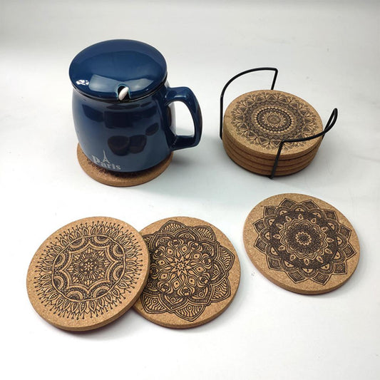 6Pcs/1Set Nordic Mandala Design Round Wooden Coasters Table Placemat Coffee Cup Mat Desk Non-slip Heat Insulation Tea Pad - ESSENTIALS365