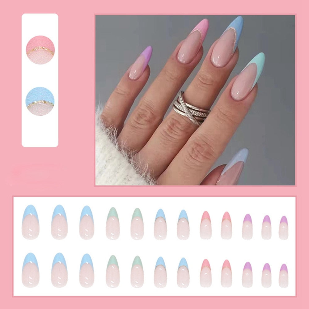 Simple French Manicure Fake Nails Press On Nail - ESSENTIALS365