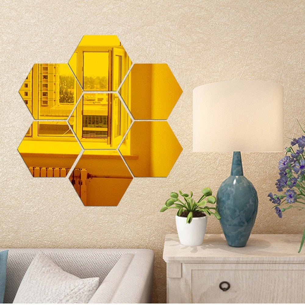 12PCs/Set DIY 3D Mirror Wall Sticker Hexagon - ESSENTIALS365