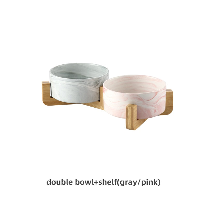 Marbling Ceramic Double Bowl For Pet - ESSENTIALS365