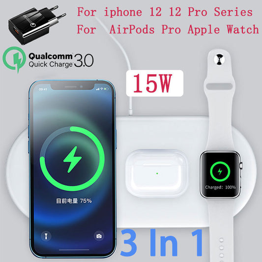 15W Fast Wireless Charger Standion 3 In 1 Qi Charging Dock For iPhone 12 11 Pro XS MAX XR X 8 Apple Watch SE 6 5 4 3 AirPods Pro - ESSENTIALS365