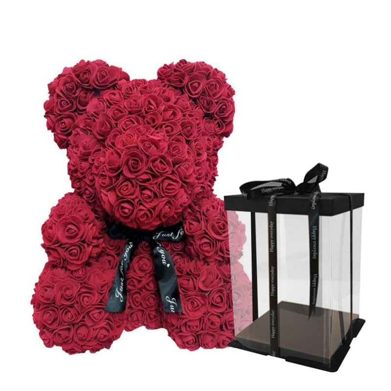 25cm Red Rose Teddy Bear Rose Flower Artificial Decoration Christmas Women Valentines Gift - ESSENTIALS365