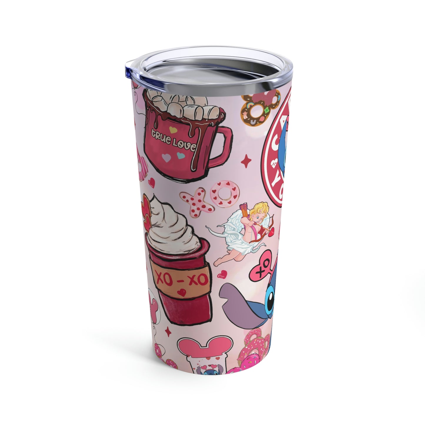 Stitch Valentine Coffee Tumbler Wrap, 20oz Skinny Straight Tumbler, Coffee Latte, ValentineTumbler 20oz - ESSENTIALS365