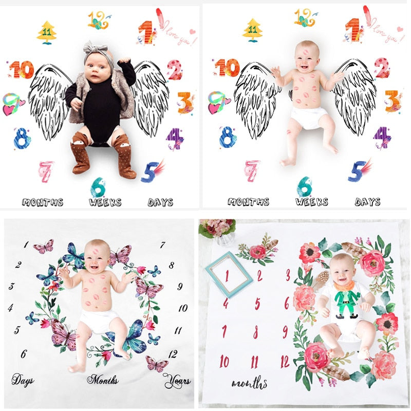 Newborn Baby Milestone Blankets Photography Blanket Bathing Towels Flower Print Soft Blanket DIY Infant Photography Props - ESSENTIALS365