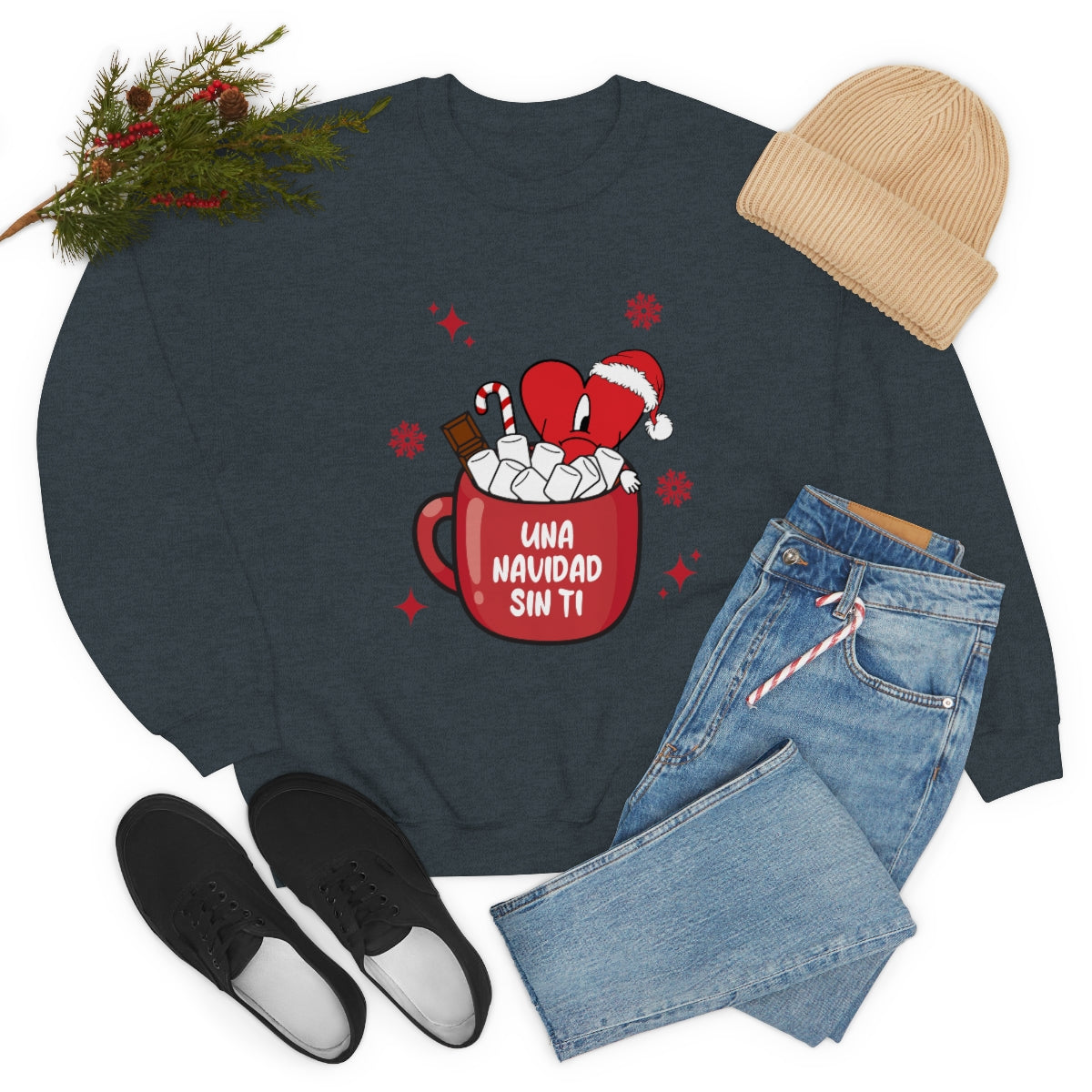 Bad Bunny Christmas Sweatshirt, Retro Vintage Bad Bunny Shirt, Una Navidad Sin Ti Sweatshirt, Pop Music lover Gift,Bad Bunny Xmas Gifts Tees - ESSENTIALS365